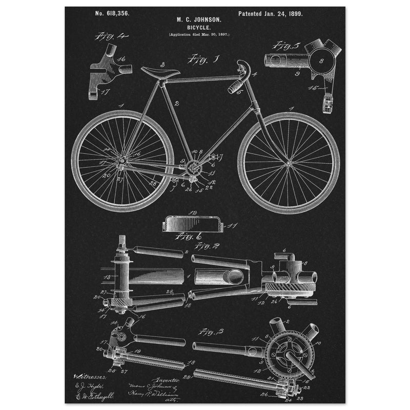 Vintage bicycle patent 1899 by M. C Johnson.