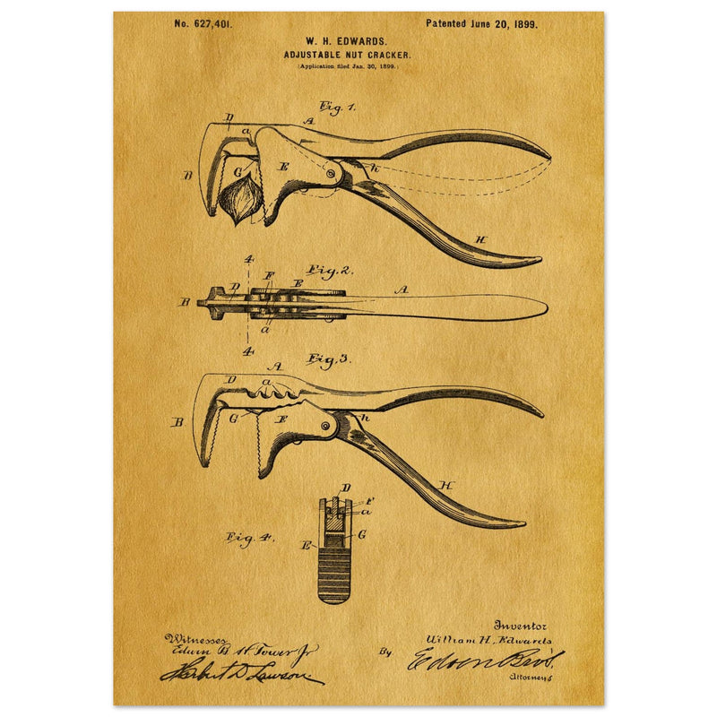 Vintage Adjustable Nut Cracker patent by William H. Edwards.