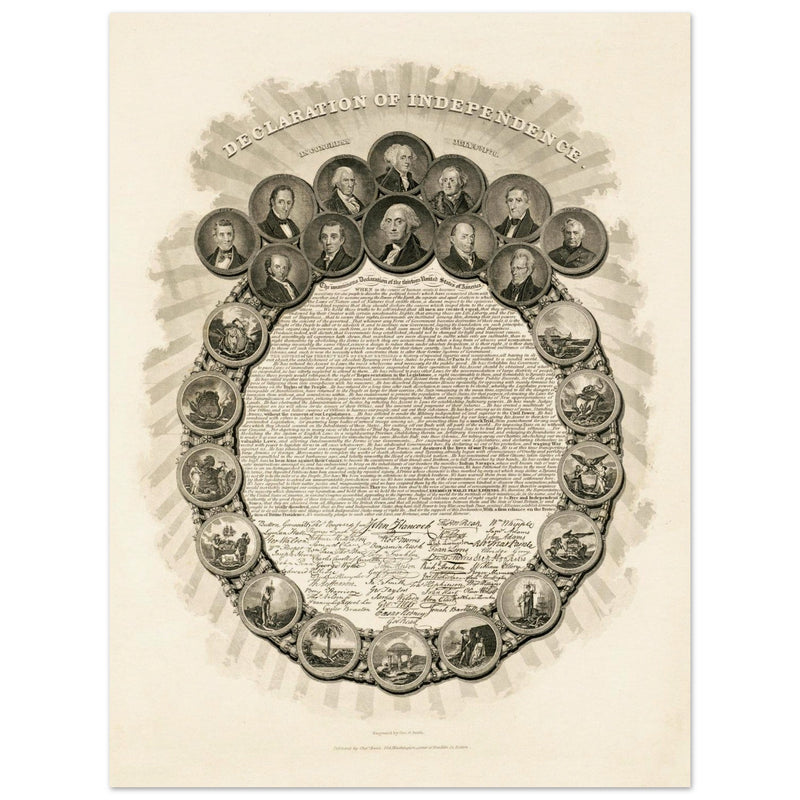 Declaration of Independence vintage print reproduction - Congress July 4th 1776 engraved by Geo. G. Smith.