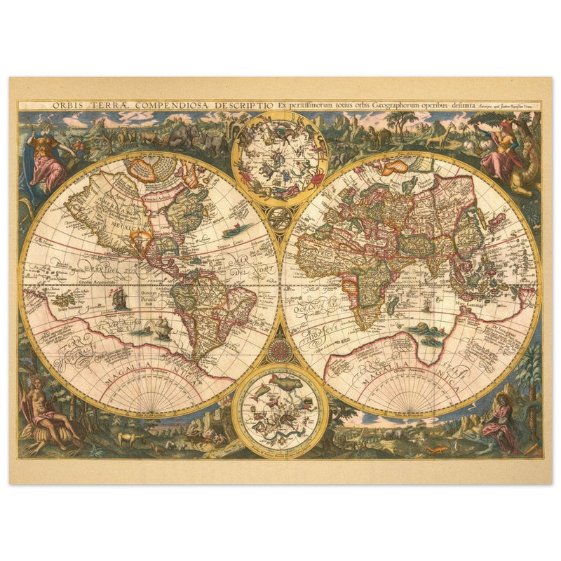 1596 World map by Arnold and Hendrik Van Langren. Orbis Terrae Compendiosa map fine art map is a marvel of historic cartography