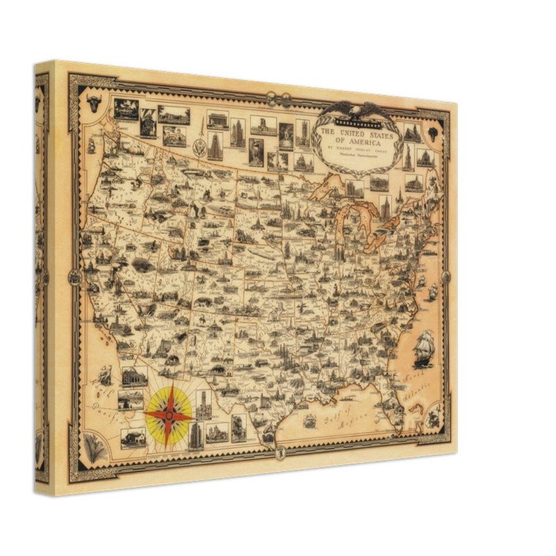 Pictorial old map of the United States of America by Ernest Dudley Chase