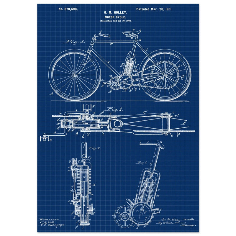 vintage motorcycle patent by G. M Holley.