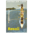 Hawaii United Air Lines vintage poster. Travel promotion print.
