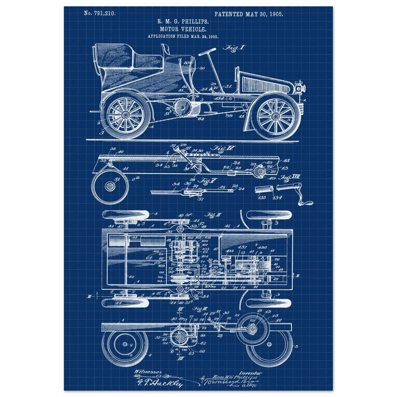 Motor Vehicle patent. Vintage car illustration.