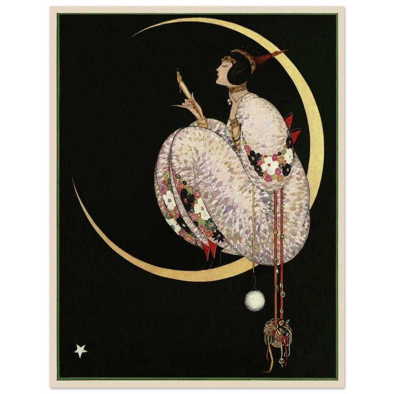 George Wolfe Plank fashion magazine illustration 1917. Woman on moon looking at her mirror.