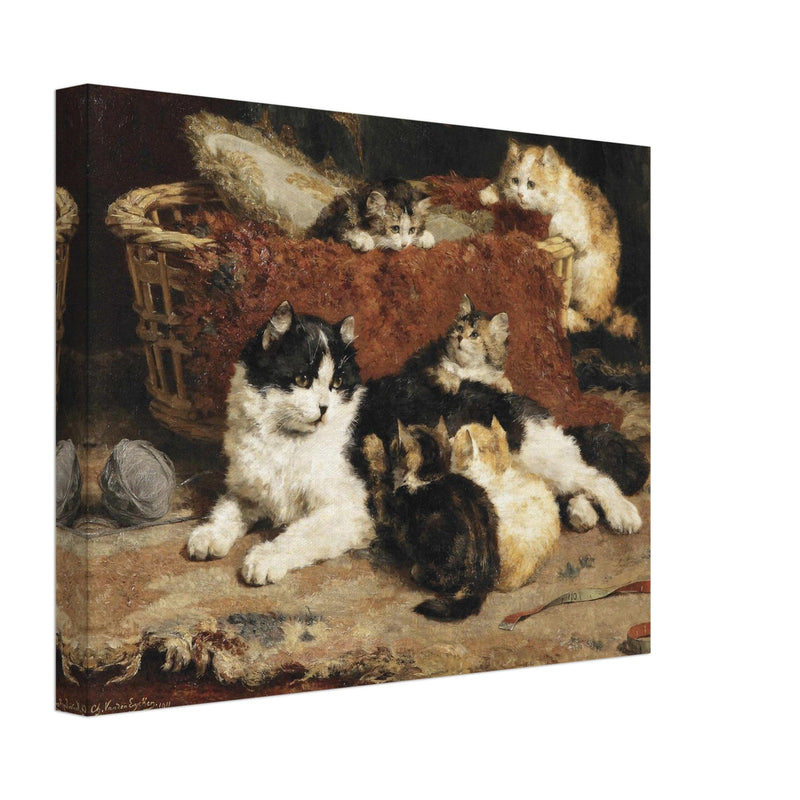 Bonne Mere a cat and her kittens by Charles van der Eycken