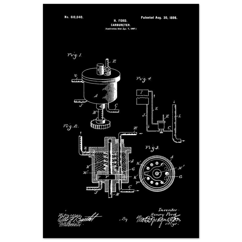 Carbureter vintage patent illustration by John Ford.