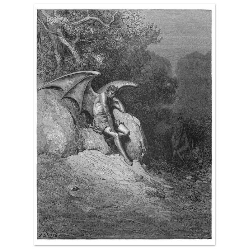 Gustave Dore Paradise Lost engraving .Satan's contemplation upon observing the beauty of Earth.