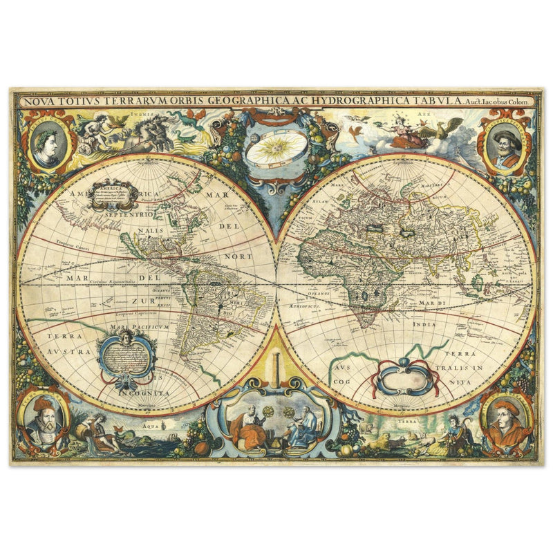 Ancient map of the world XVII Century Double Hemisphere globe map by Jacob Aertsz.