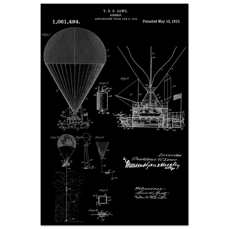 Airship patent illustration by T S C Lowe. Air Balloon