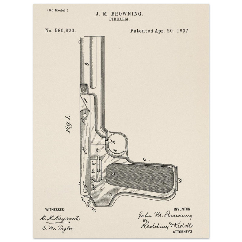 Firearm mechanism patent by John M. Browning.