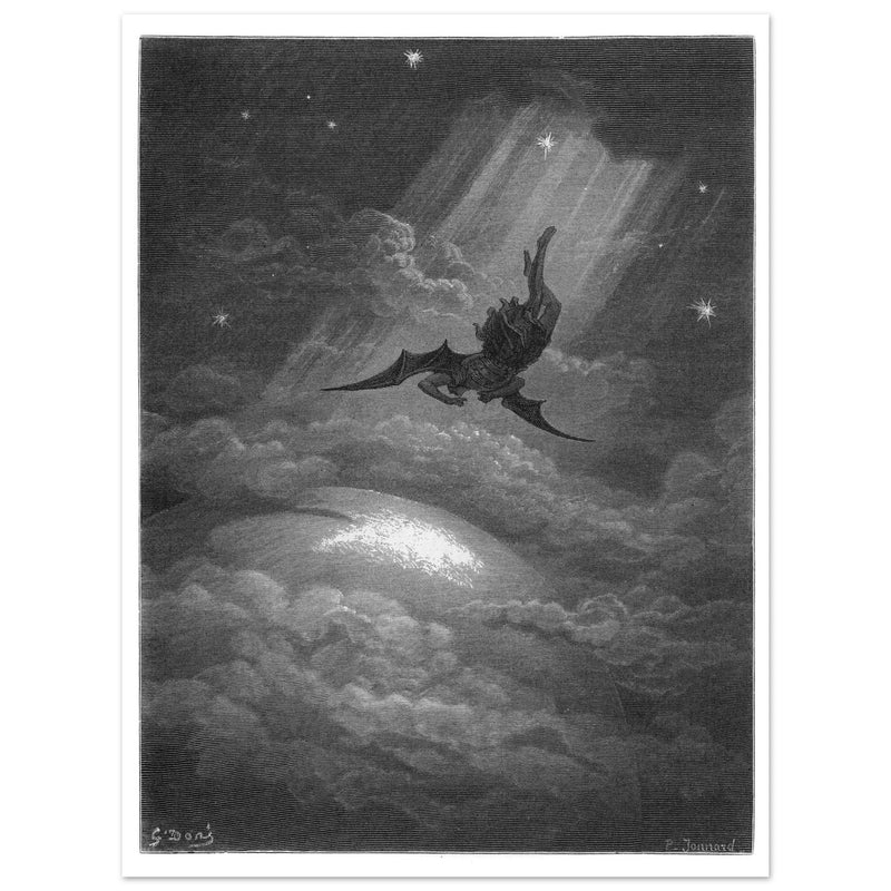 Gustave Dore Paradise Lost engraving . Satan descent to Earth.