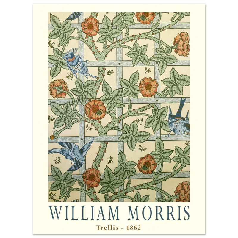 William Morris Trellis vintage wallpaper.  art print of this flower and leaves design