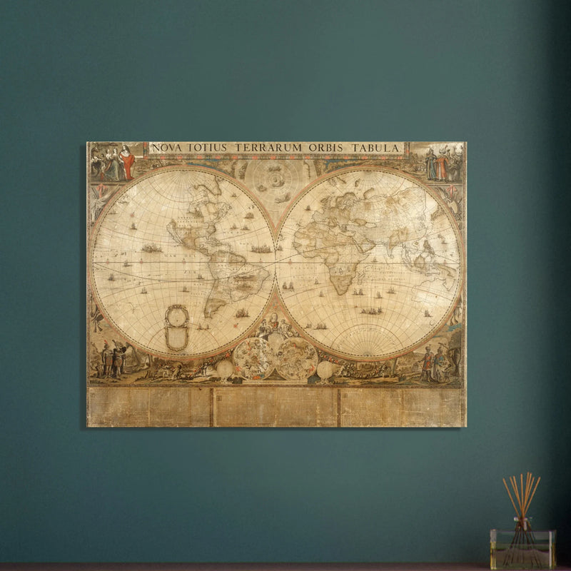 Ancient historic map of 1660 Nova Totius Terrarum Orbis Tabula by Frederik de Wit