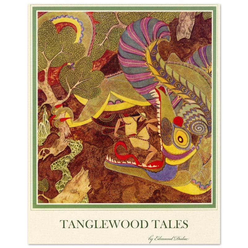 Edmund Dulac Tanglewood Tales illustration . The Dragon's Teeth Jason confronts the beat tha guards  Golden Fleece
