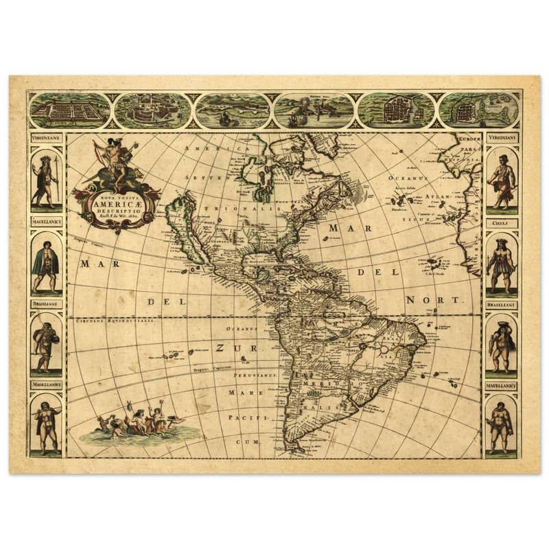 Ancient map of America. Nova Totius Americae Descriptio by Frederik de Wit