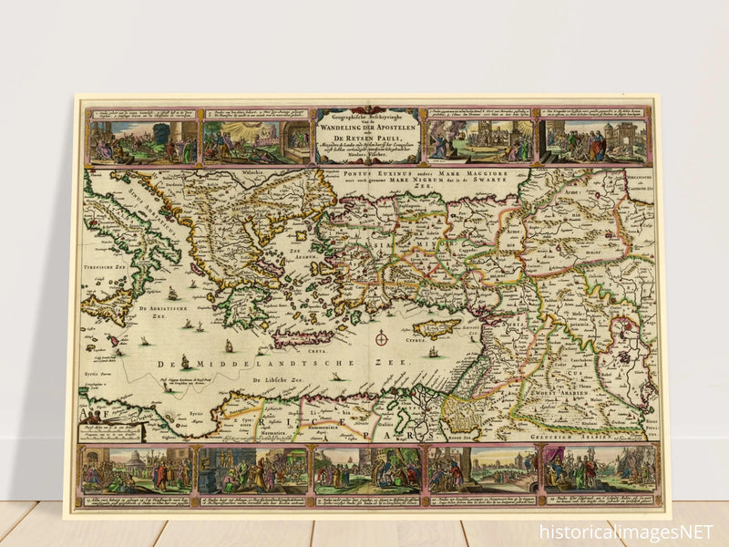 Ancient map Geographic Description of the Travels of the Apostles and the Journeys of Paul by Nicolaes Visscher
