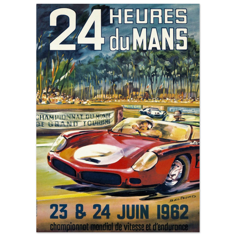 Le Mans 24 hours sports car race vintage print  1962. poster by Belegond.