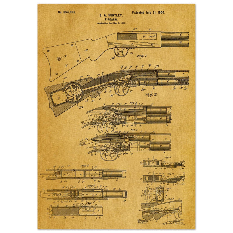 Firearm historic patent 1900. Matte paper