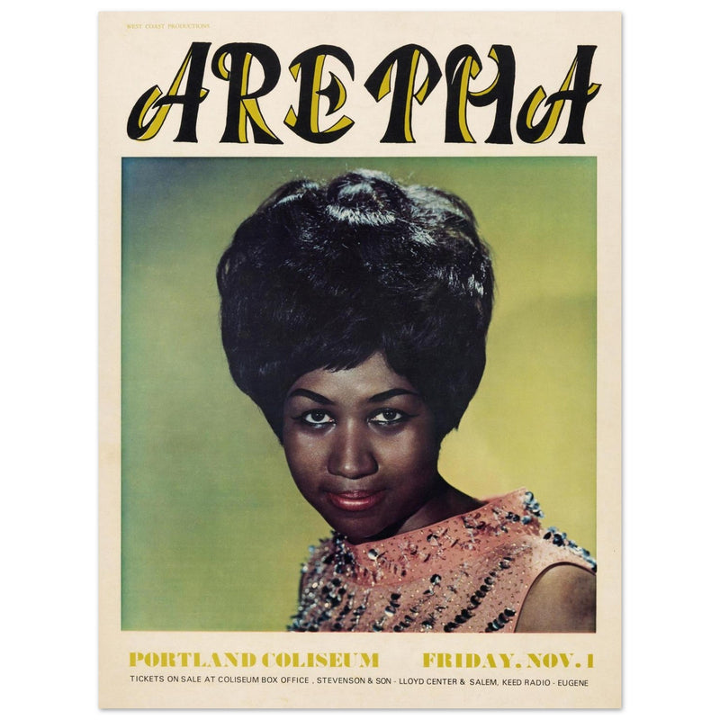 Aretha Franklin concert poster. Performance at Portland Coliseum 1968.