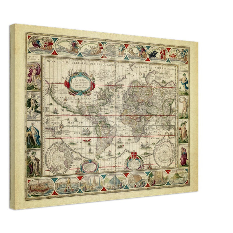 Ancient old world map 1638. Noua totius terrarum orbis geographica ac hydrographica tabula by Willem Janszoon Blaeu