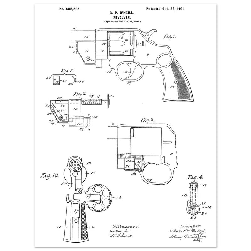 Vintage revolver patent by C P O'Neill.