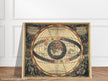 Vintage planet earth world map. Antique retro universe illustration. Zodiac astronomic chart.