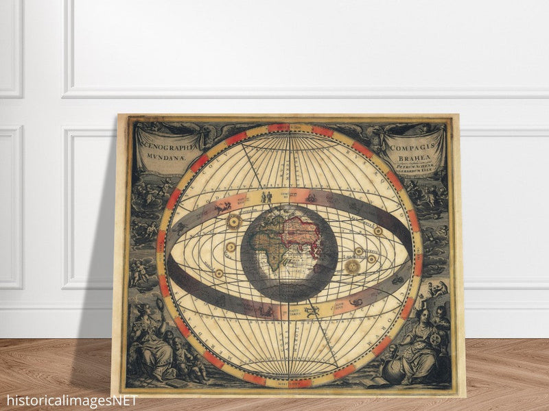 Vintage planet earth world map. Antique retro universe illustration. Zodiac astronomic chart.