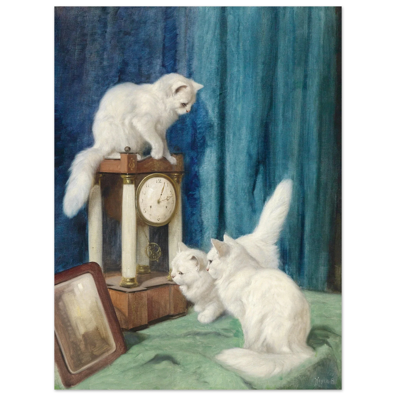 Three curious cats old painting by Arthur Heyer.