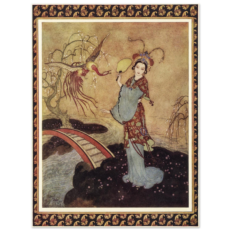 Edmund Dulac and one of his illustration for Princess Badura fairy tale.