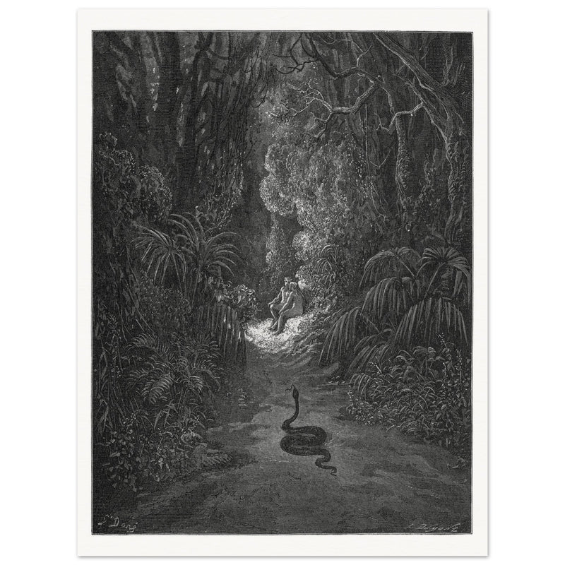 Gustave Dore Paradise Lost. Satan as a serpent in Eden.