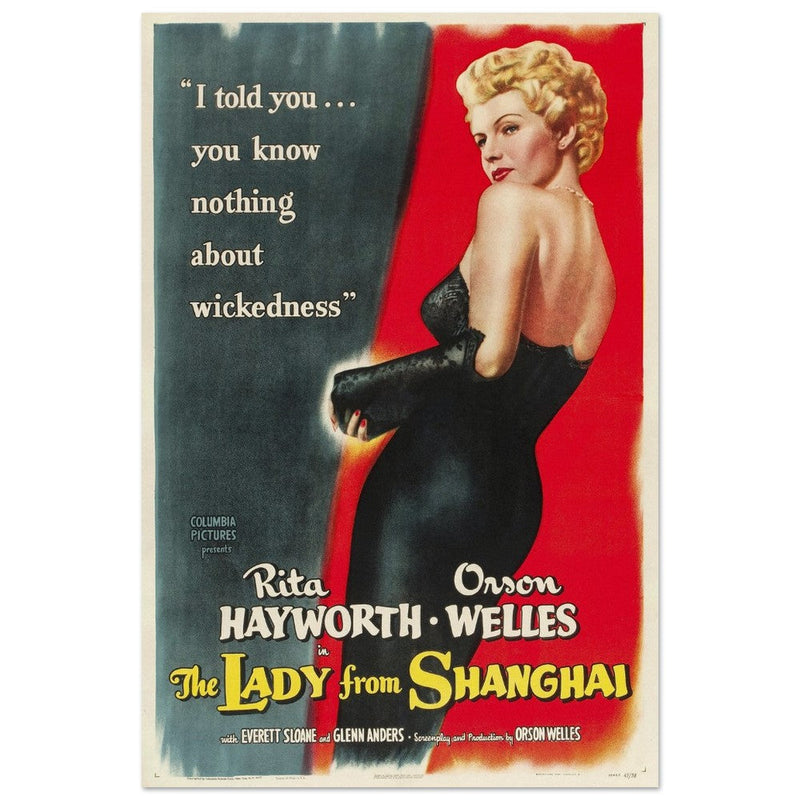 The Lady from Shangai movie poster. Rita Hayworth and Orson Welles.