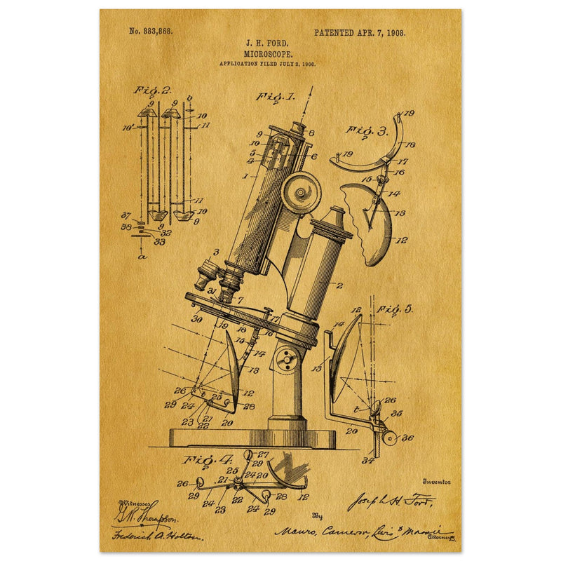 vintage microscope patent by J H Ford.
