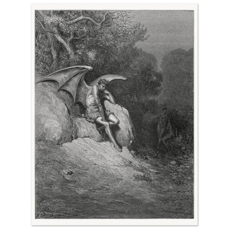 Gustave Dore Paradise Lost engraving .Satan's contemplation upon observing the beauty of Earth.