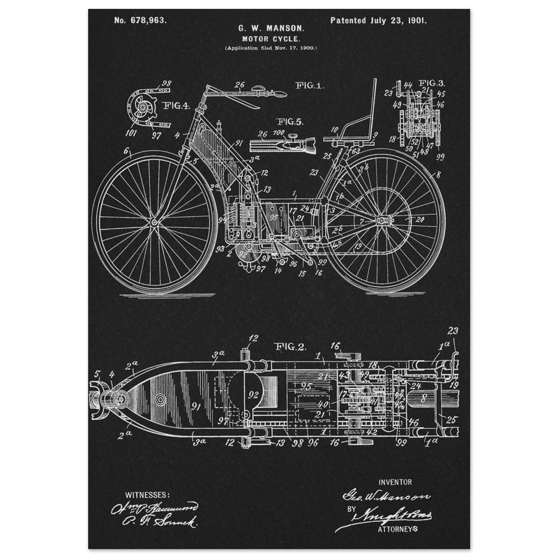 Motorcycle old patent by G. W Manson.