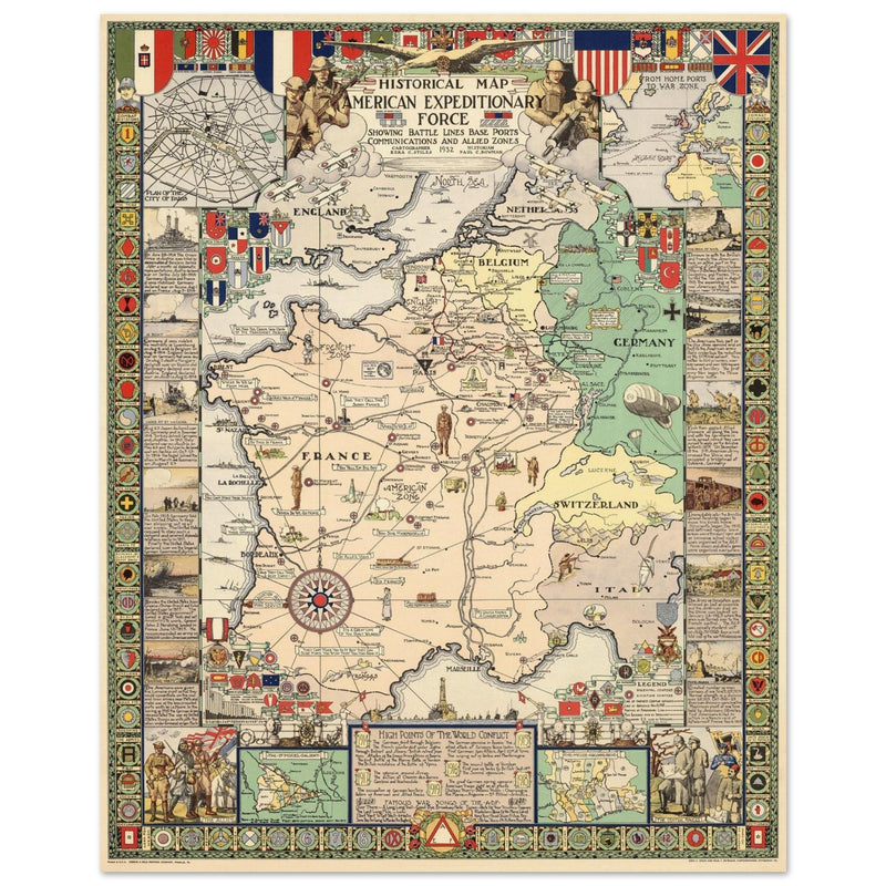 Historical Map of the American Expeditionary Force World War I by Ezra C. Stiles and Paul C. Bowman