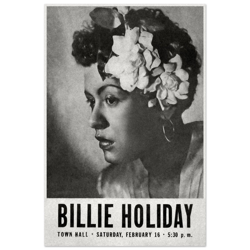Billie Holiday concer music poster in New York City Town Hall in 1946.