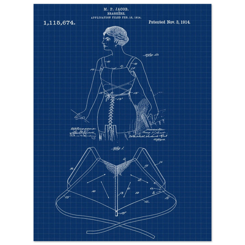 Brassiere patent drawing by M P Jacob.