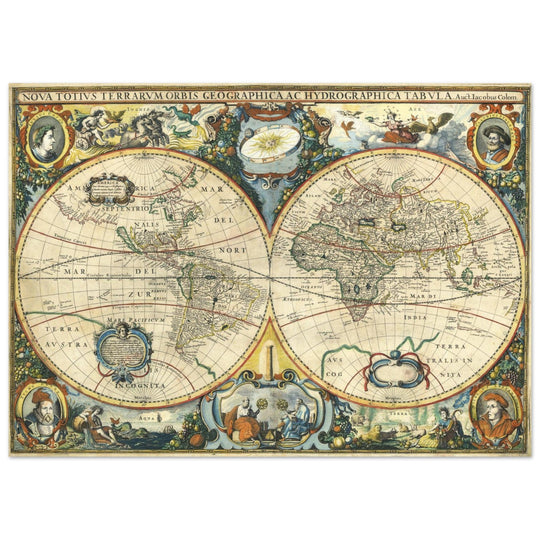 Ancient map of the world XVII Century Double Hemisphere globe map by Jacob Aertsz.