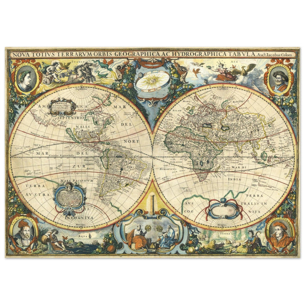 Ancient map of the world XVII Century Double Hemisphere globe map by Jacob Aertsz.