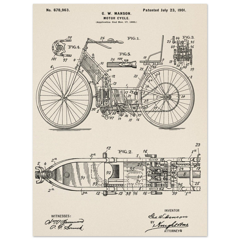 Motorcycle old patent by G. W Manson.