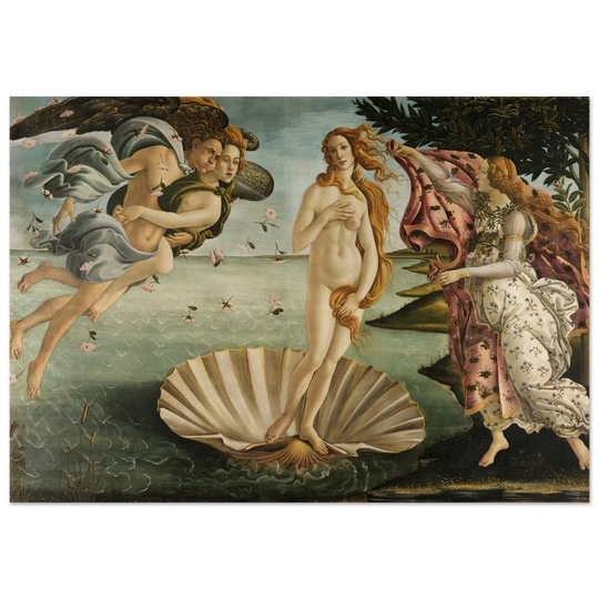 The birth of Venus by Sandro Botticelli. Greek Mythology art print of antique painting.