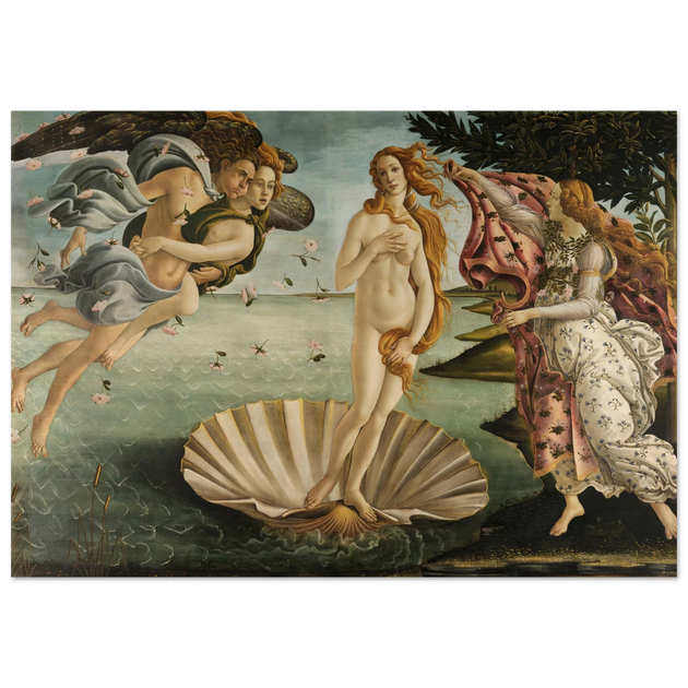 The birth of Venus by Sandro Botticelli. Greek Mythology art print of antique painting.