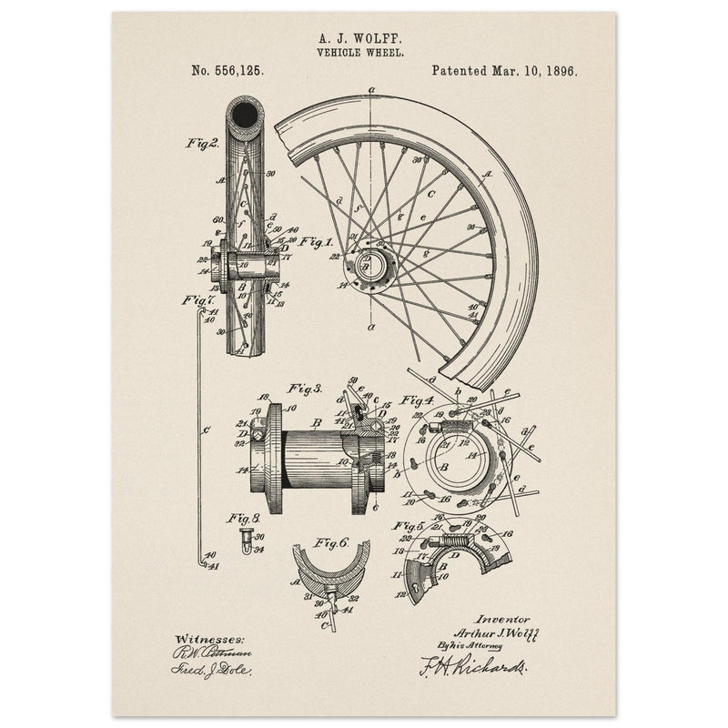 Vehicle whell patent illustration. Vintage drawing .