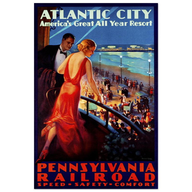 Atlantic City vintage travel poster. Pennsylvania Railroad print