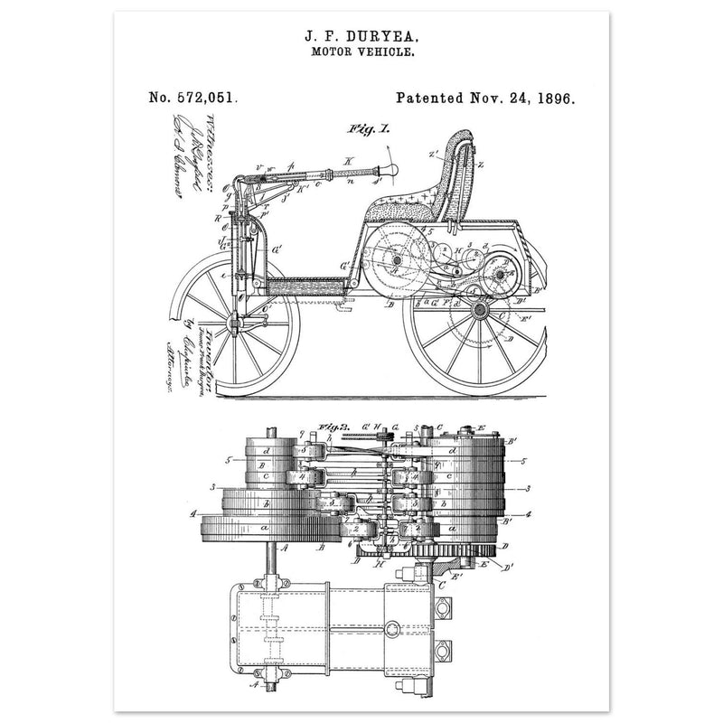 Motor Vehicle patent drawing by James Frank Duryea.