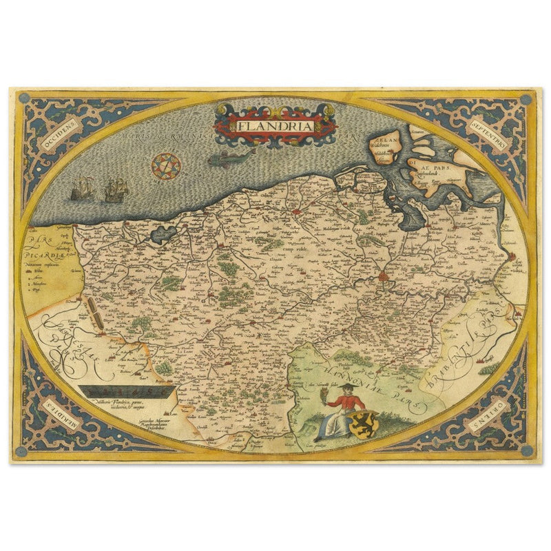 Ancient map of Flandria by Abraham Ortelius 1584. Vintage map  .