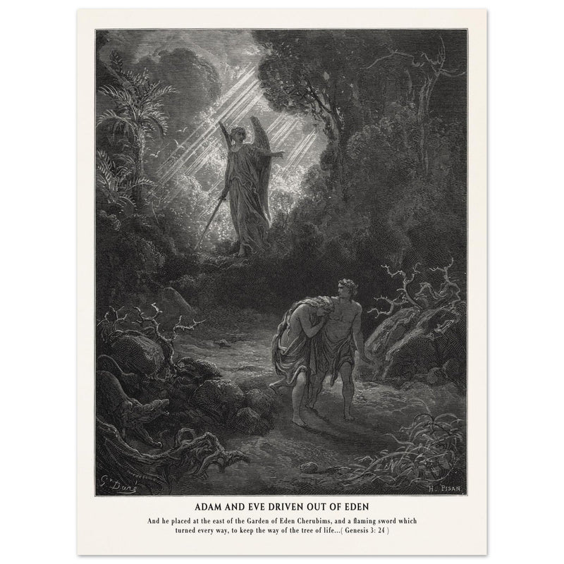 Gustave Dore The Bible engraving print . Adam and Eve driven out from Eden.