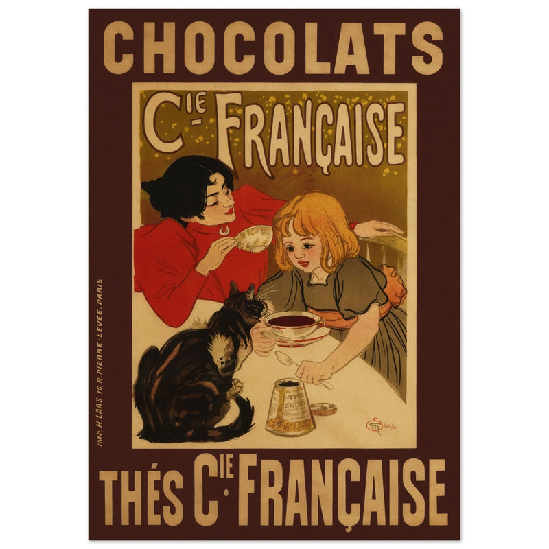 Chocolate advertising poster by Steinlen Chocolats / Thés Cie Française. Vintage historic artwork.