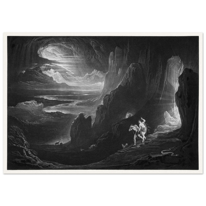 John Martin Paradise Lost vintage mezzoting engraving . Adam and Eve Driven Out of Paradise.